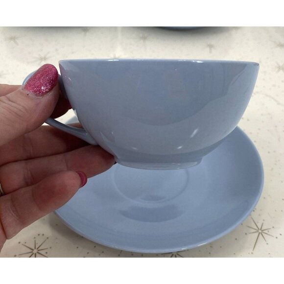 Vintage Swiss Langenthal cups & saucers, Robin egg blue porcelain, coffee for 2 - Picture 2 of 10